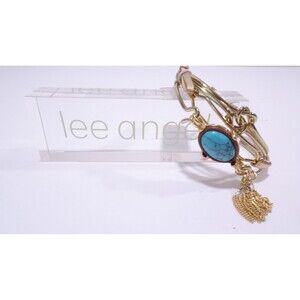 Lee Angel  Three Gold Bracelet with Tassel and Turq Stone Bangle Set 3 NWT $115